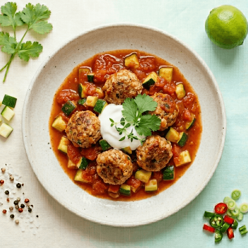 Boulettes de dinde sauce tomate et courgettes