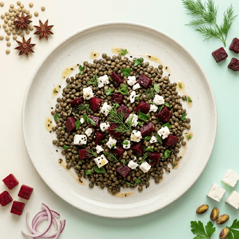 Salade lentilles, feta et betterave