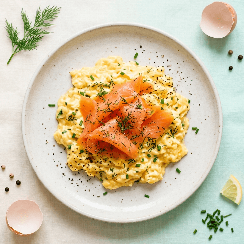 Œufs brouillés au saumon fumé